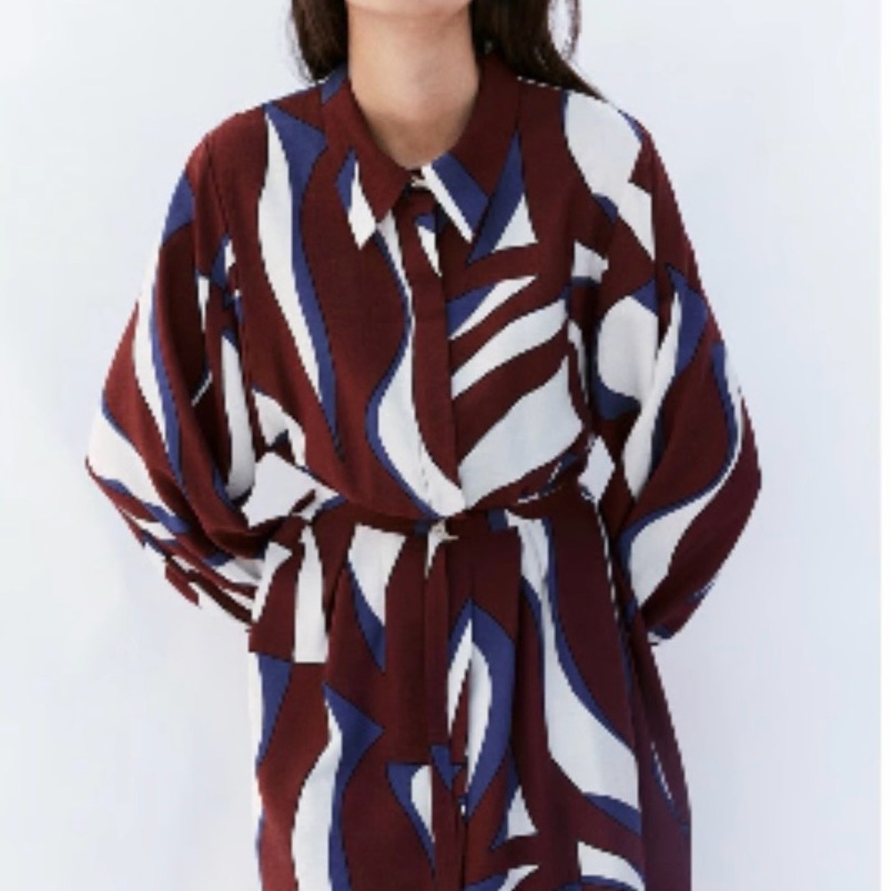 Zara Stylish Abstract Print Shirt Dress
